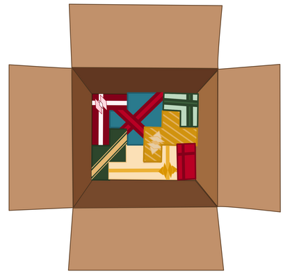 Die Geschenke im Karton engeordnet